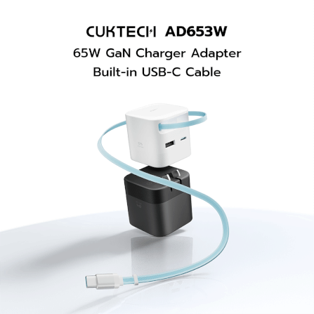 หัวชาร์จเร็วพร้อมสาย CUKTECH AD653W สีดำ GAN 65W รองรับ PD, PPS, QC_1